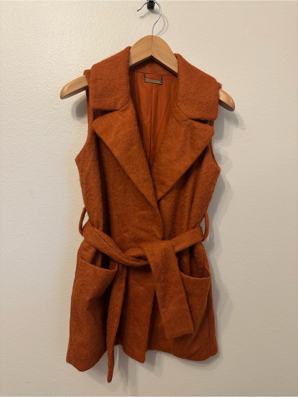 Diane Von Furstenberg Sleeveless Belted Wool-Mohair-Aplaca Blend Vest Orange
